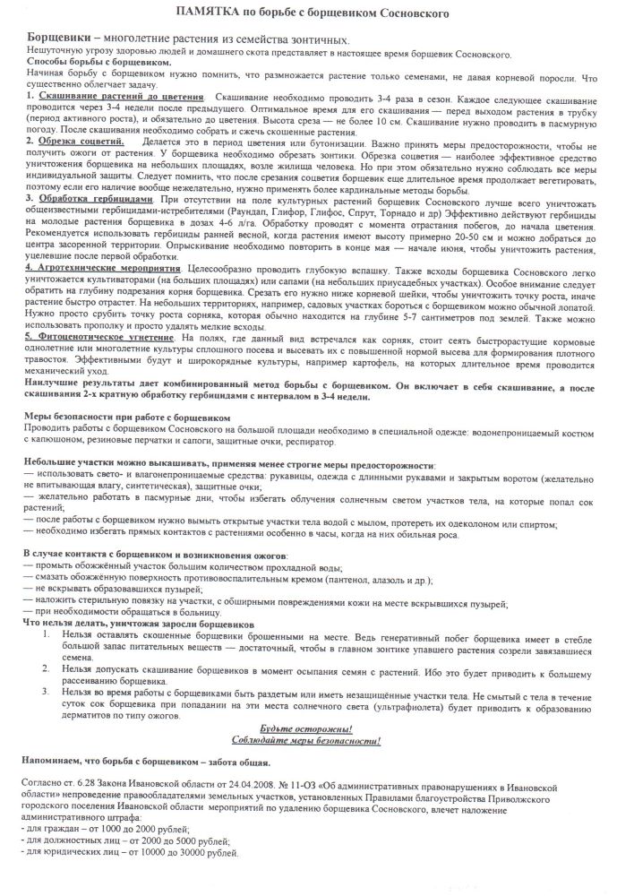 Памятка по борьбе с борщевиком Сосновского